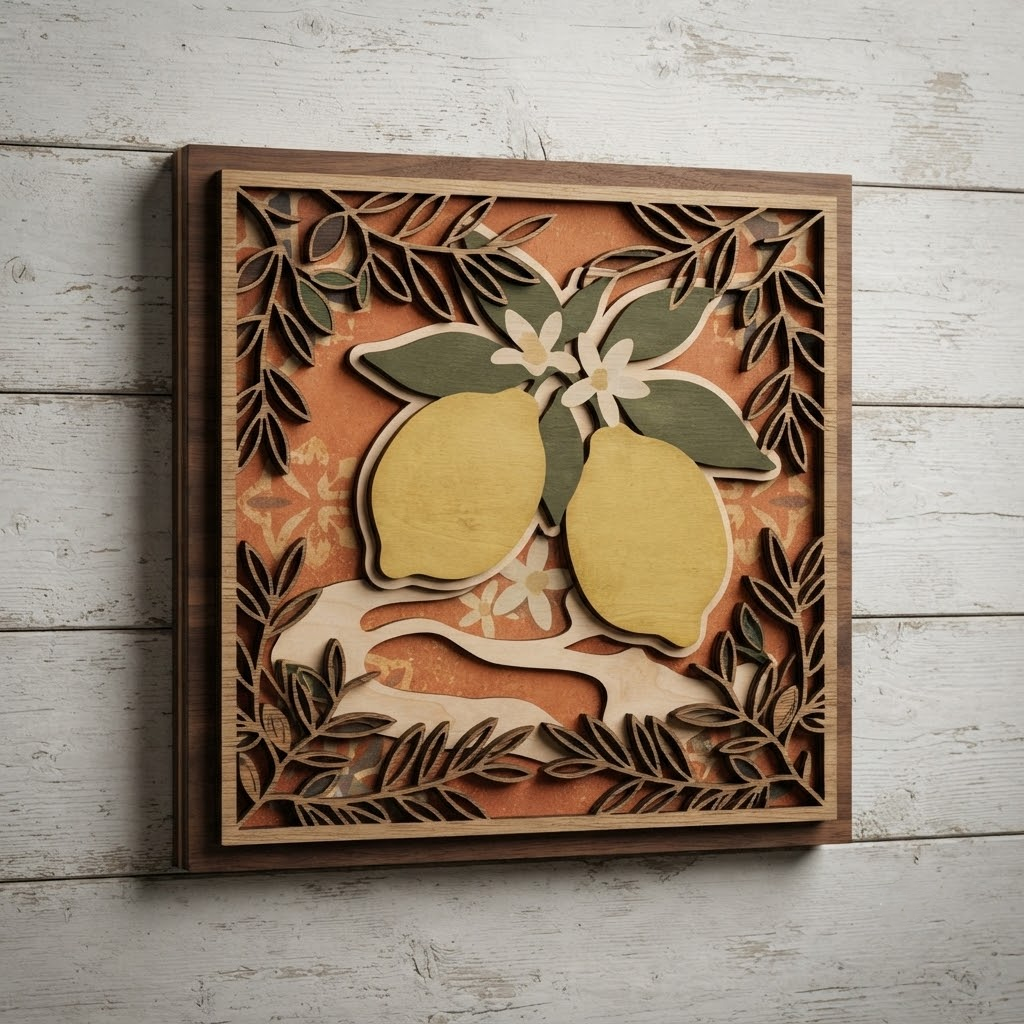 Lemon Wooden Sign, Citrus Fruit Wall Art, Mediterranean Kitchen Decor, Lemon Blossom Wood Hanging, Farmhouse Wall Decor, Housewarming Gift