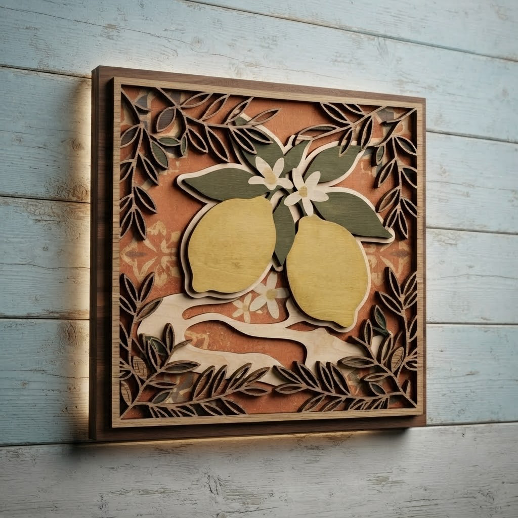 Lemon Wooden Sign, Citrus Fruit Wall Art, Mediterranean Kitchen Decor, Lemon Blossom Wood Hanging, Farmhouse Wall Decor, Housewarming Gift