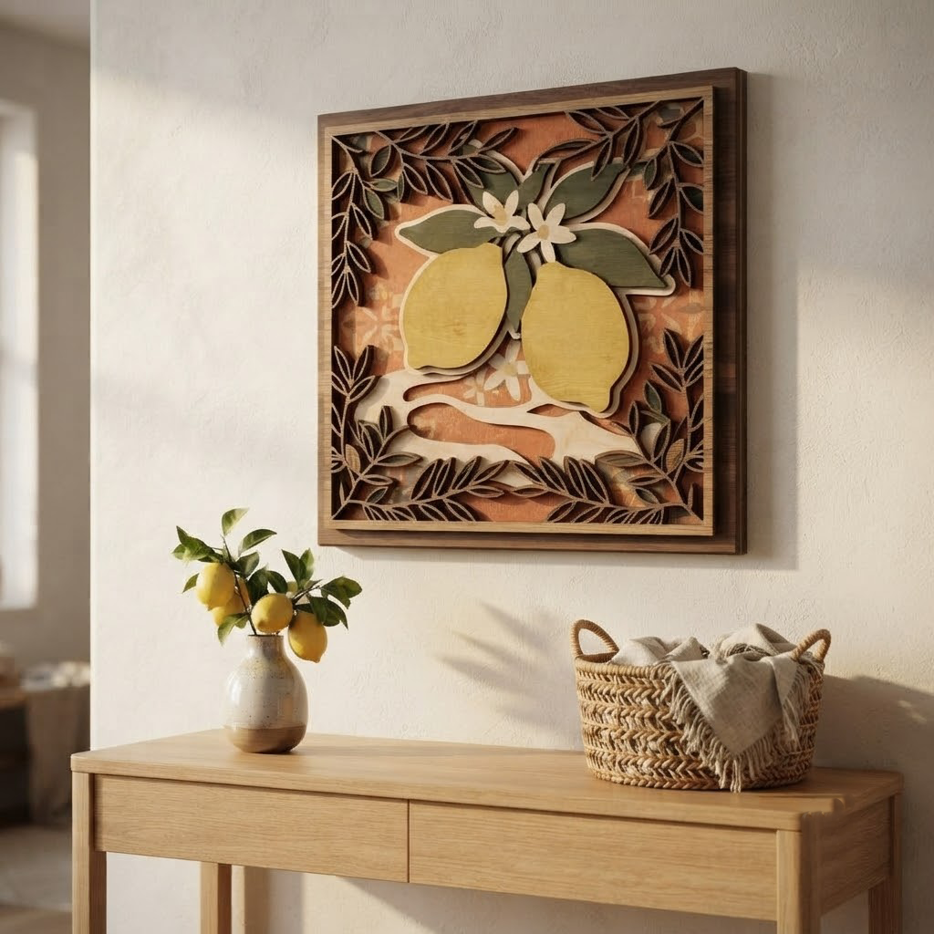 Lemon Wooden Sign, Citrus Fruit Wall Art, Mediterranean Kitchen Decor, Lemon Blossom Wood Hanging, Farmhouse Wall Decor, Housewarming Gift