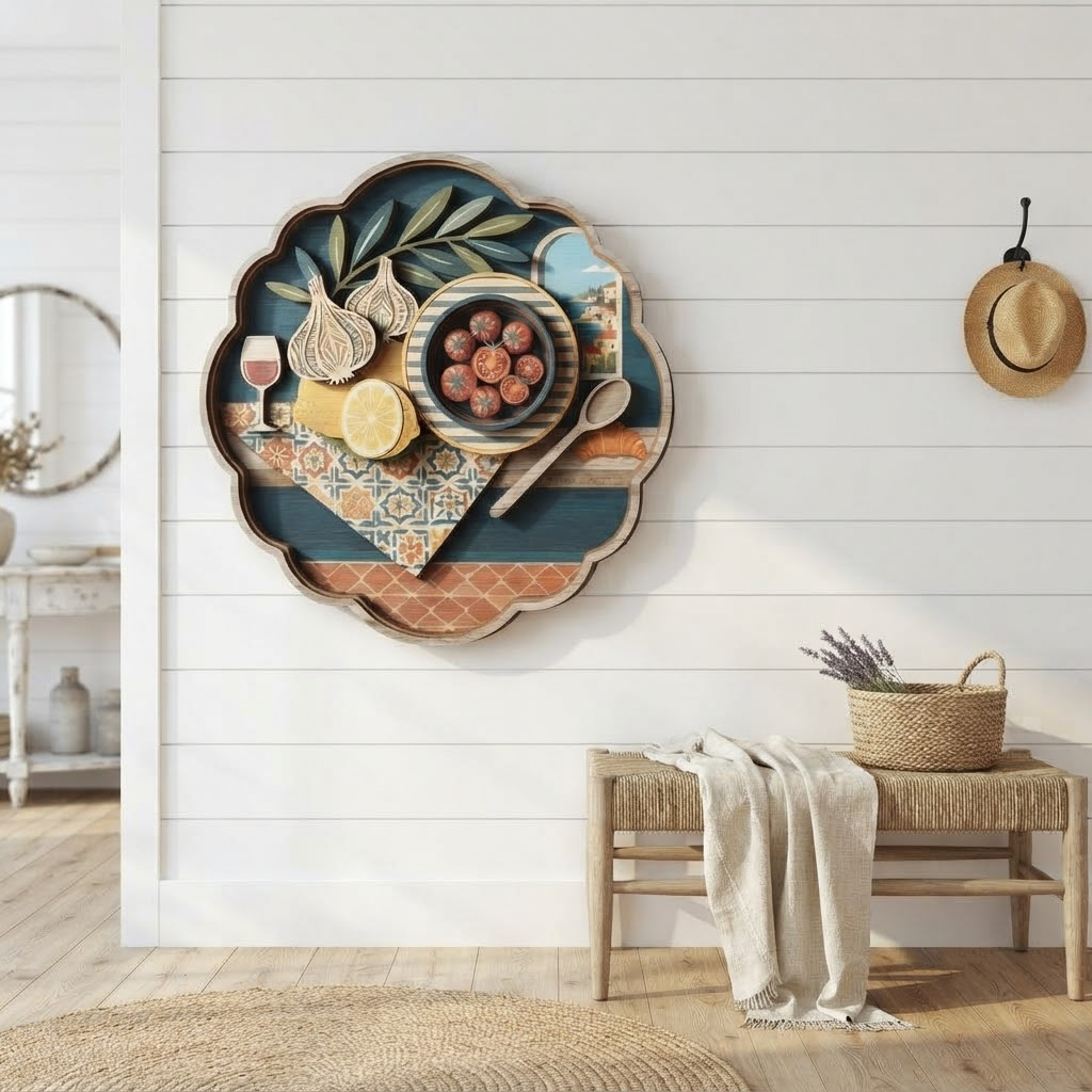 Mediterranean Kitchen Wooden Sign, Culinary Wall Art, Italian Food Wood Carving, Lemon Garlic Decor, Rustic Home Hanging, Farmhouse Kitchen Accent