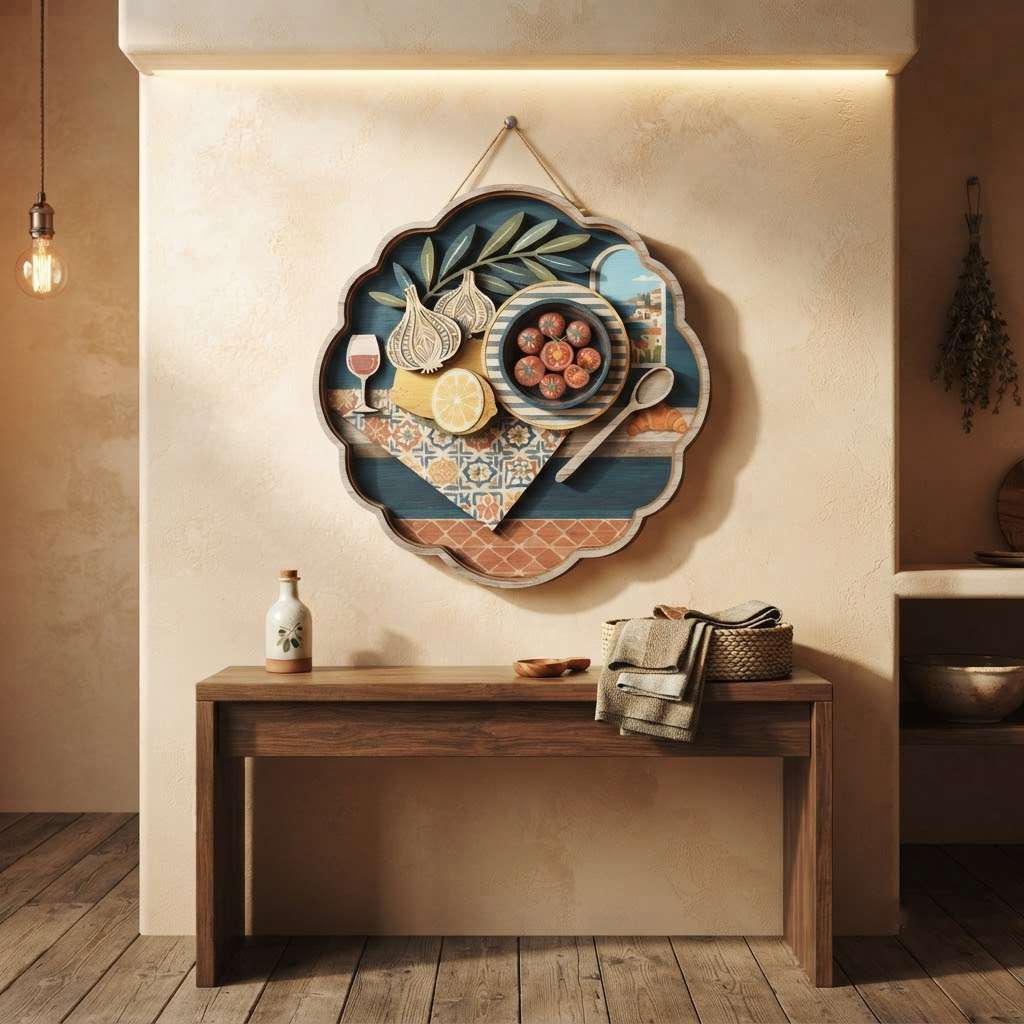 Mediterranean Kitchen Wooden Sign, Culinary Wall Art, Italian Food Wood Carving, Lemon Garlic Decor, Rustic Home Hanging, Farmhouse Kitchen Accent