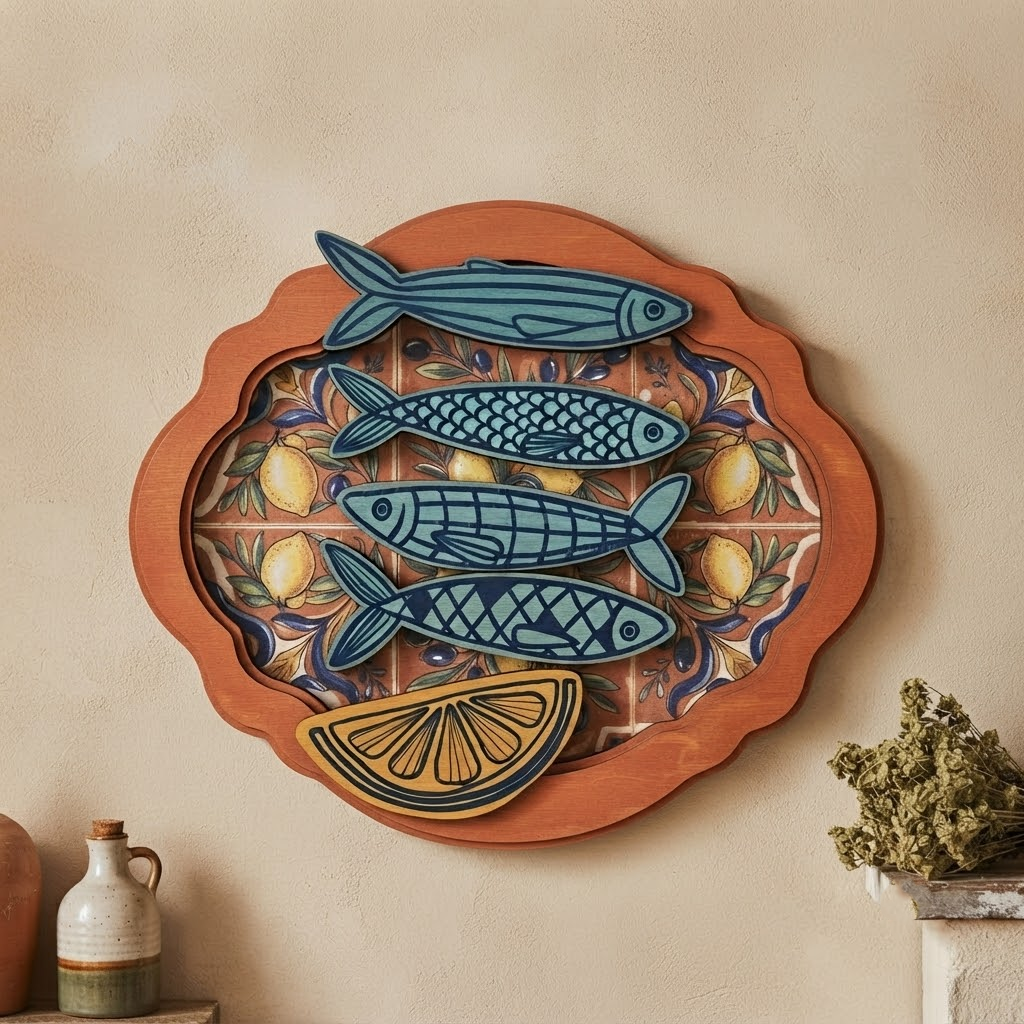 Mediterranean Fish Wooden Sign, Coastal Wall Art, Lemon Wood Carving, Rustic Kitchen Decor, Beach House Sign, Handcrafted Wood Hanging, Farmhouse Accent