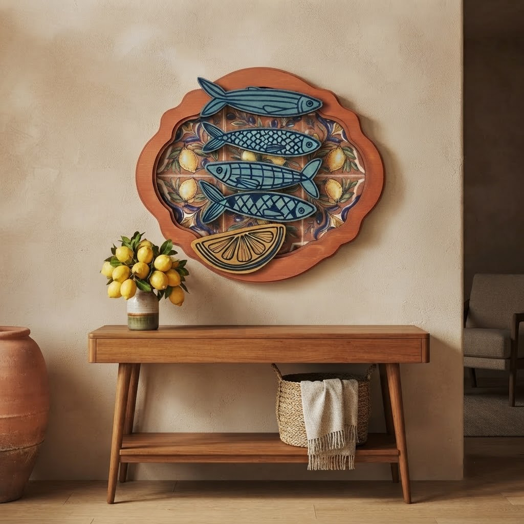 Mediterranean Fish Wooden Sign, Coastal Wall Art, Lemon Wood Carving, Rustic Kitchen Decor, Beach House Sign, Handcrafted Wood Hanging, Farmhouse Accent