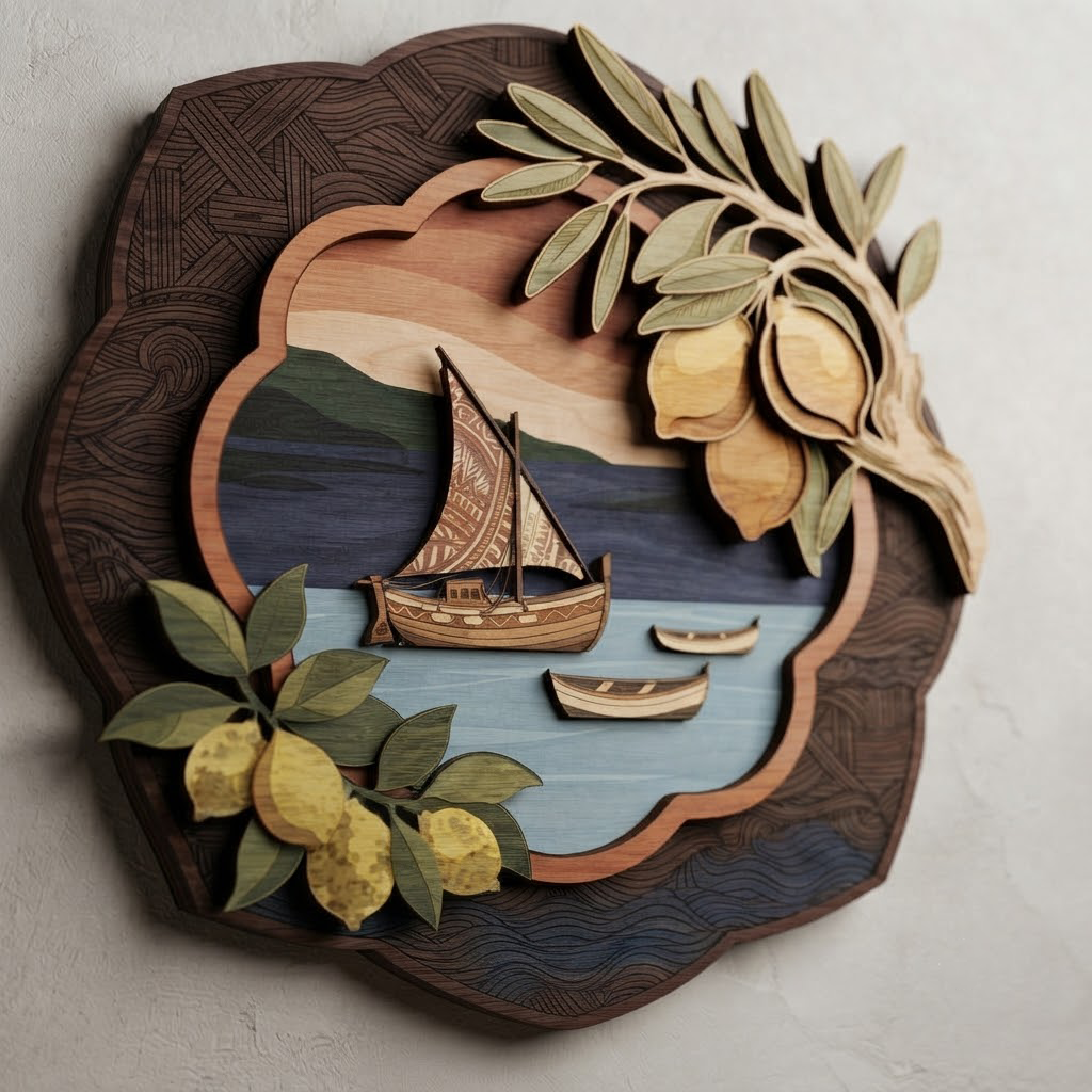 Lemon Tree Wooden Wall Art, Sailboat Coastal Decor, Mediterranean Sea Plaque, Summer Home Accent, Beach House Hanging, Gift